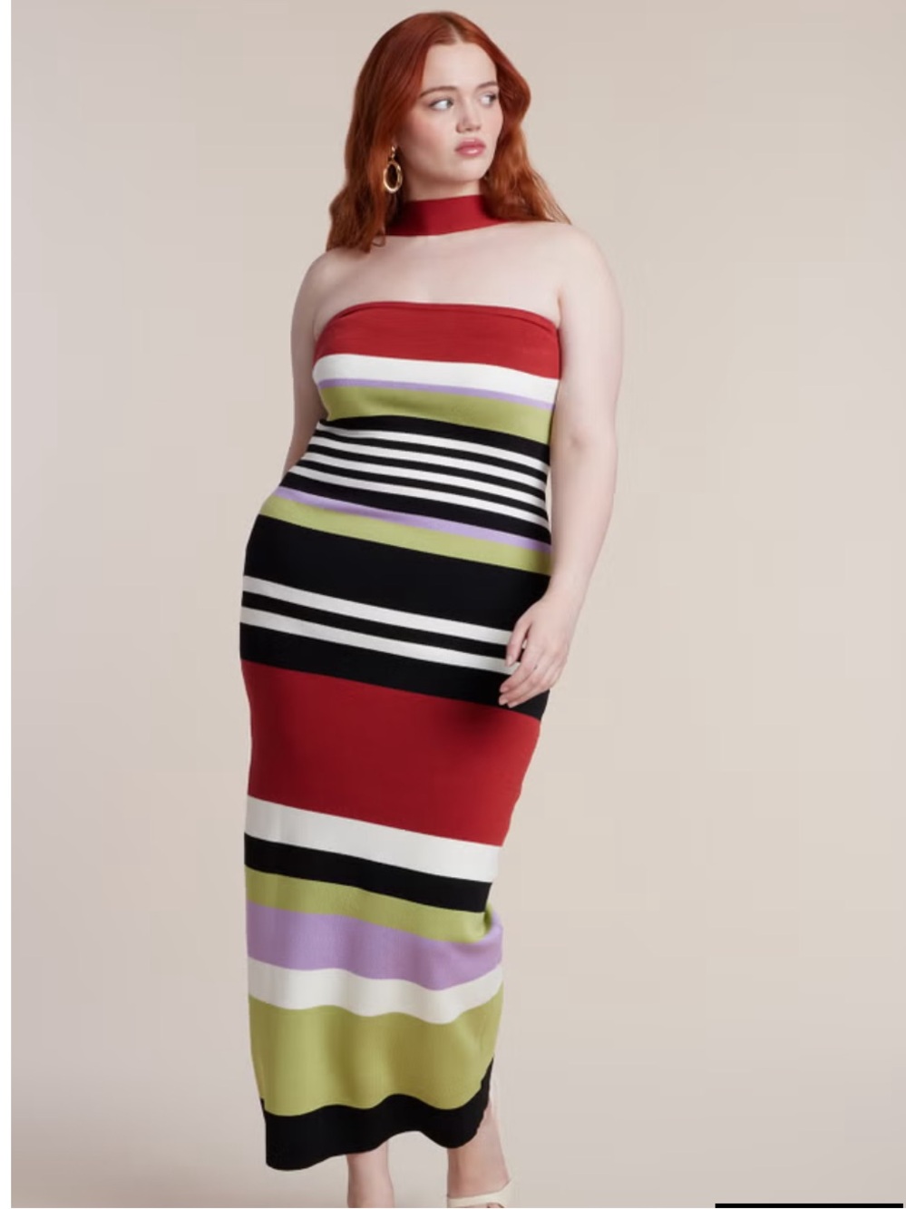 Eloquii Striped Strapless Midi Dress in Multi-Color